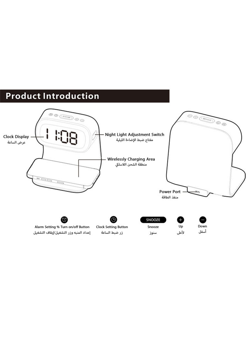 Jourvent - Multi-Function LED Alarm Clock with Wireless Charger & Night Light, Adjustable Brightness Display, White - Image 1