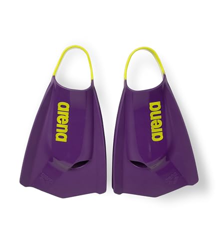 Arena Unisex Adult Powerfin Pro II Swim Training Fins Men and Women Silicone Short Blade Flippers Left/Right Customized, Plum/Arctic Lime, Size 9.5-10.5 - Image 1