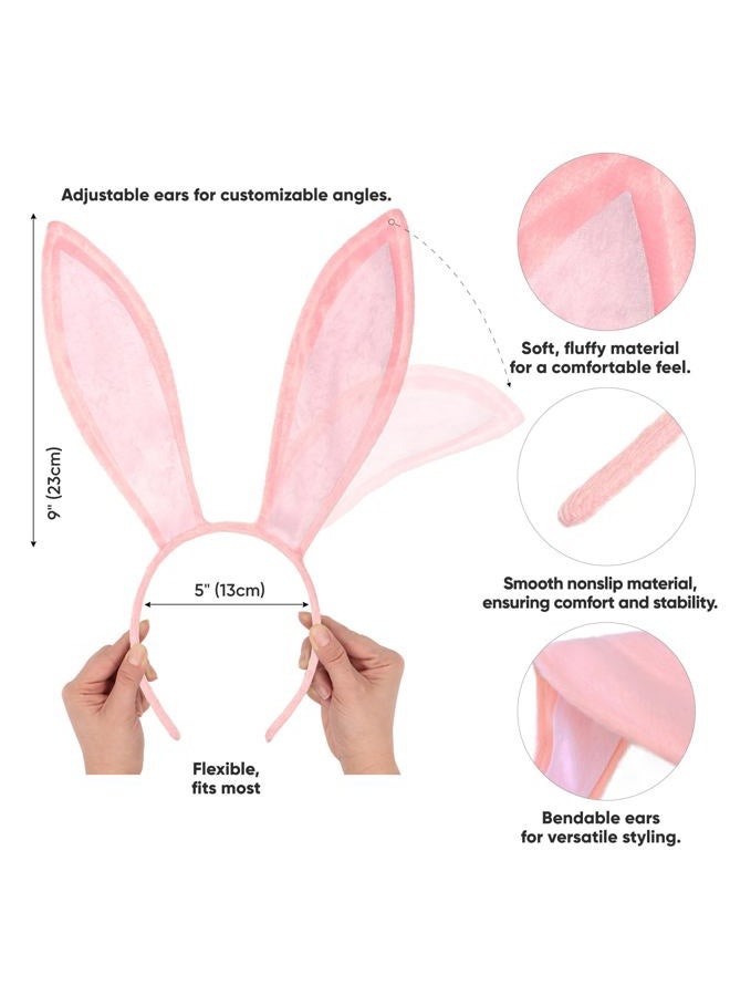 Funcredible Bunny Ears Headband – Plush Bendable Rabbit Ears for Women and Men – Pink Rabbit Costume Accessory for Cosplay – Floppy Bunny Ears - Image 2