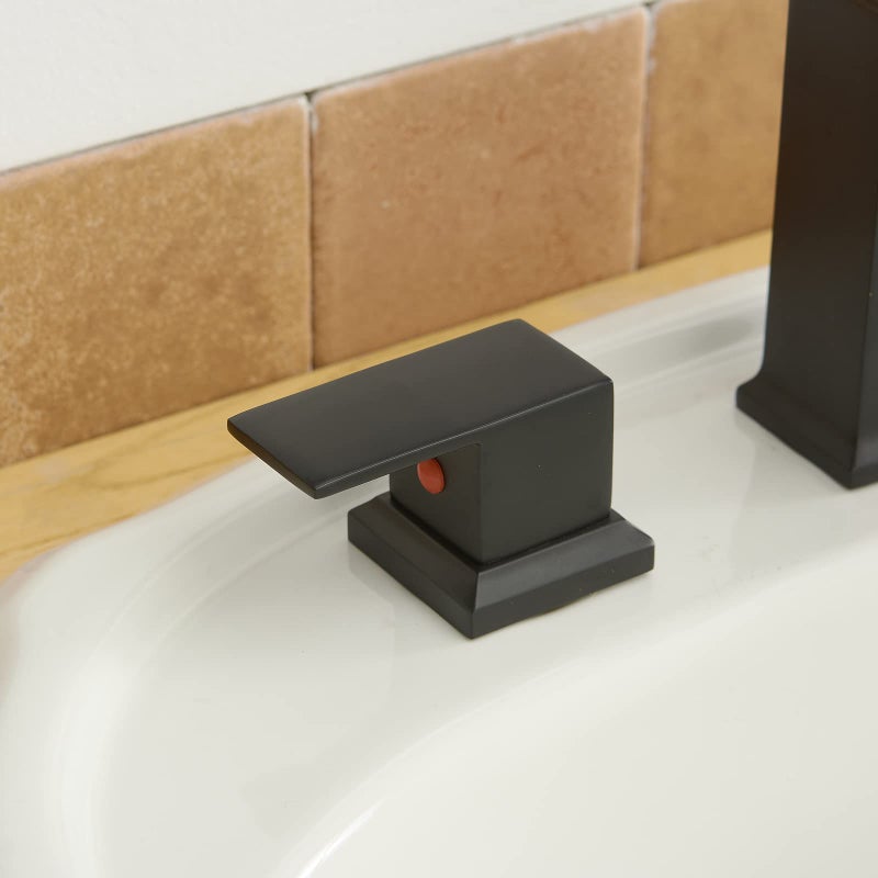 BWE 8 Inch Widespread Bathroom Faucet Black 2-Handle Waterfall Bathroom Faucet 3 Hole with Pop Up Drain Assembly and Supply Line Bath Lavatory Vanity Sink Faucet Mixer Tap - Image 5