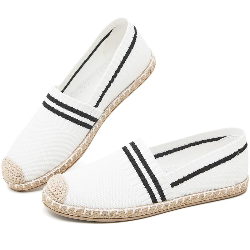 FINIWOR Espadrilles for Women Black Flat Shoes Women White Ballet Loafers Breathable Soft Casual Walking Slip On Shoes Women(White 09) - Image 1
