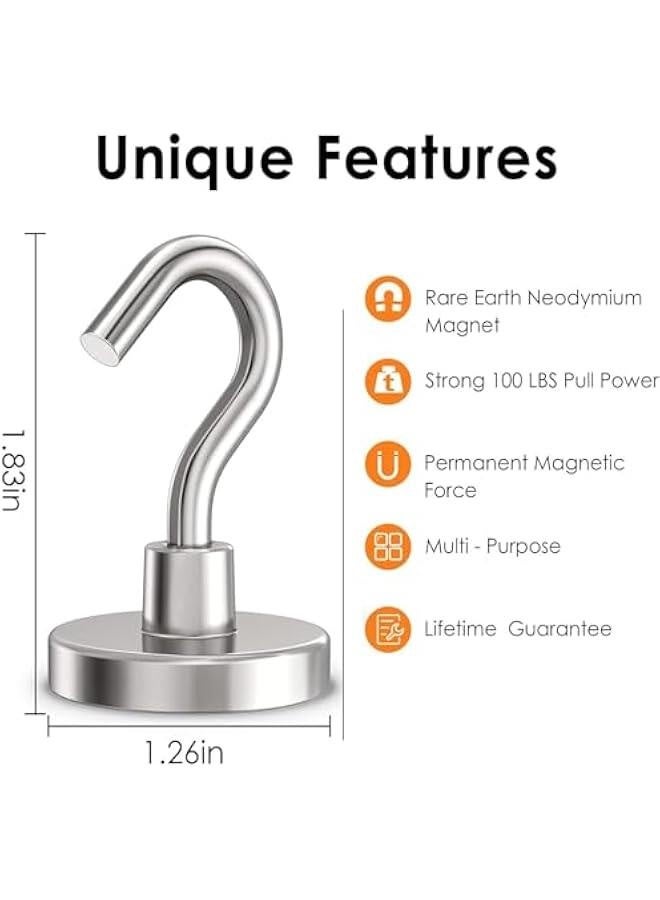 Magnetic Hooks Heavy Duty, 100 lbs Strong Hooks for Hanging, Magnet with Hook for Cruise, Grill, Fridge, Pack of 8 - Image 2