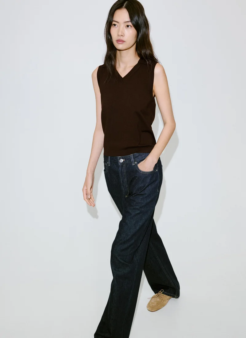 Mango 32-CHOCOLATE V-Neck Knit Top for Women | Best Price UAE
