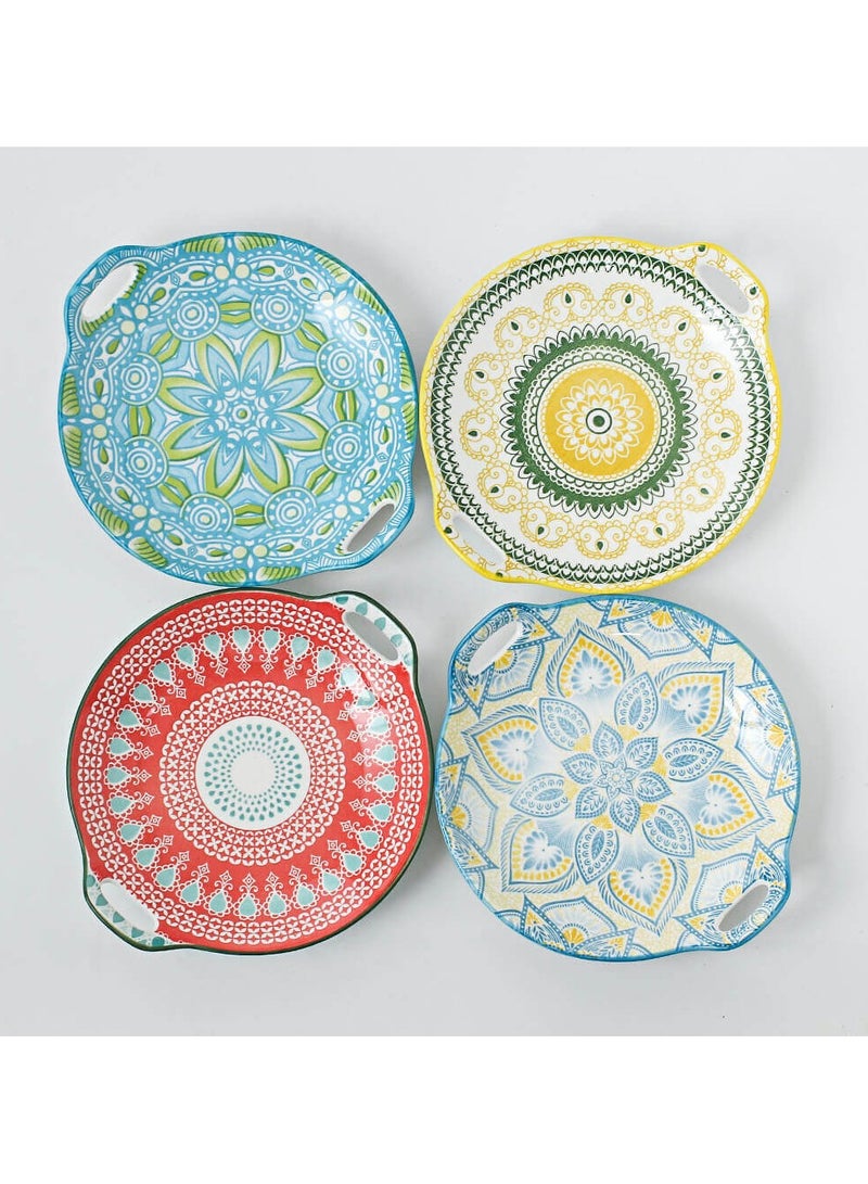 شور طباق عشاء سيراميك دائرية مطلية يدويًا، مكونة من 4 قطع، مقاس 23.5 × 20 × 4 سم - Image 1