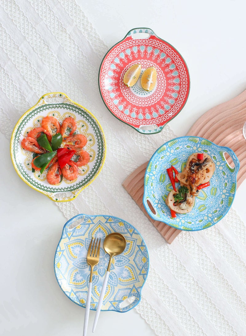 شور طباق عشاء سيراميك دائرية مطلية يدويًا، مكونة من 4 قطع، مقاس 23.5 × 20 × 4 سم - Image 3