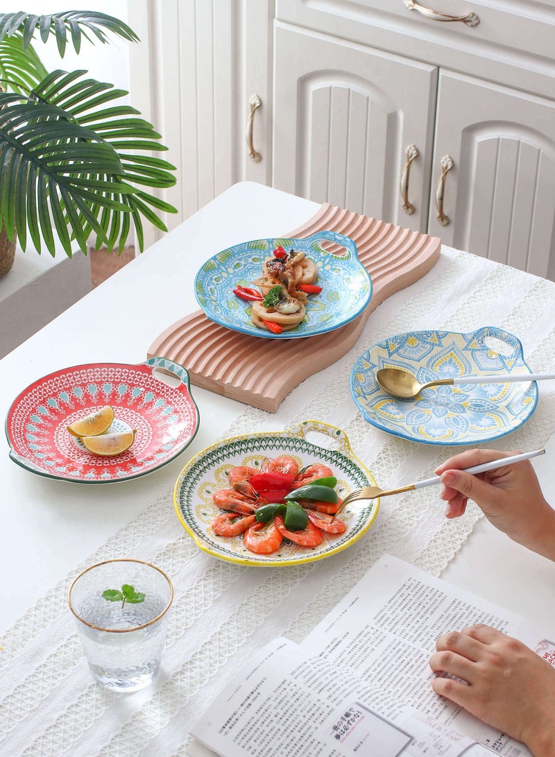 شور طباق عشاء سيراميك دائرية مطلية يدويًا، مكونة من 4 قطع، مقاس 23.5 × 20 × 4 سم - Image 4