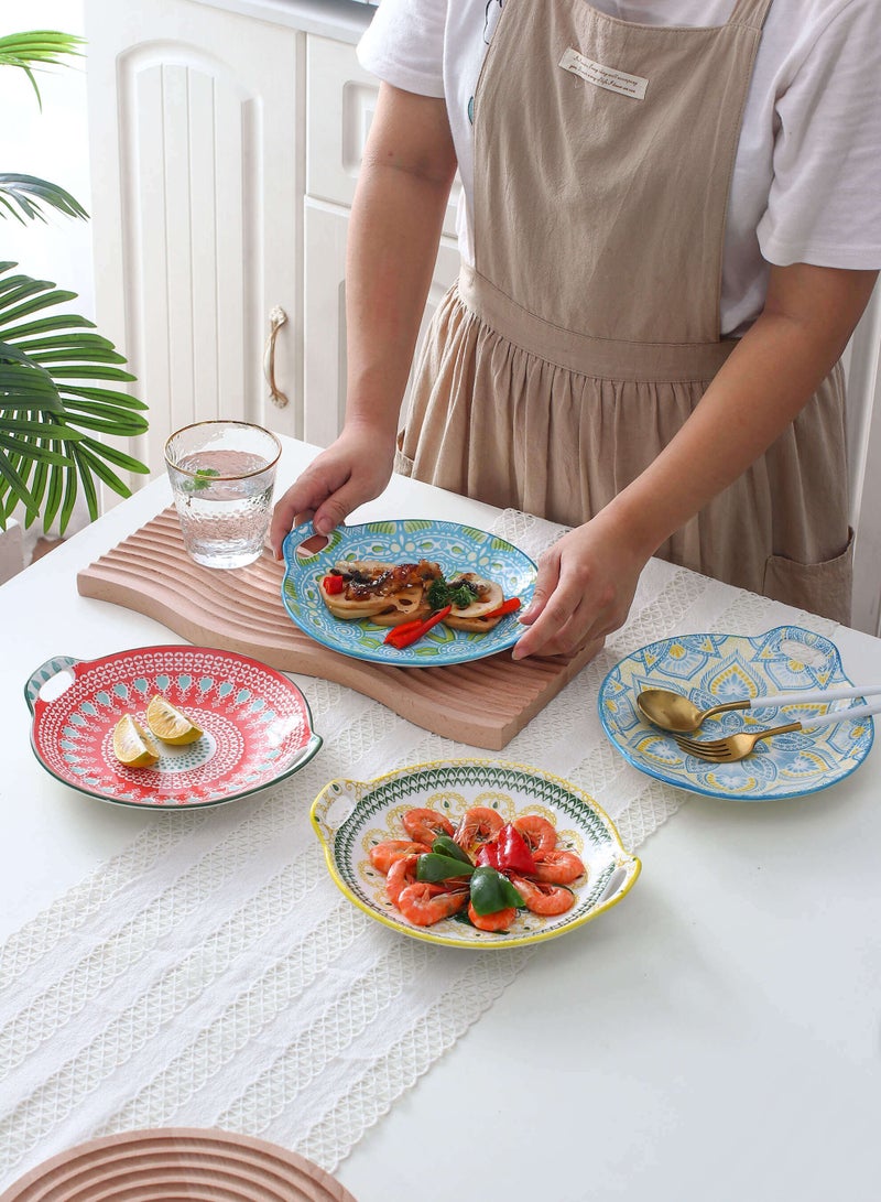 شور طباق عشاء سيراميك دائرية مطلية يدويًا، مكونة من 4 قطع، مقاس 23.5 × 20 × 4 سم - Image 5