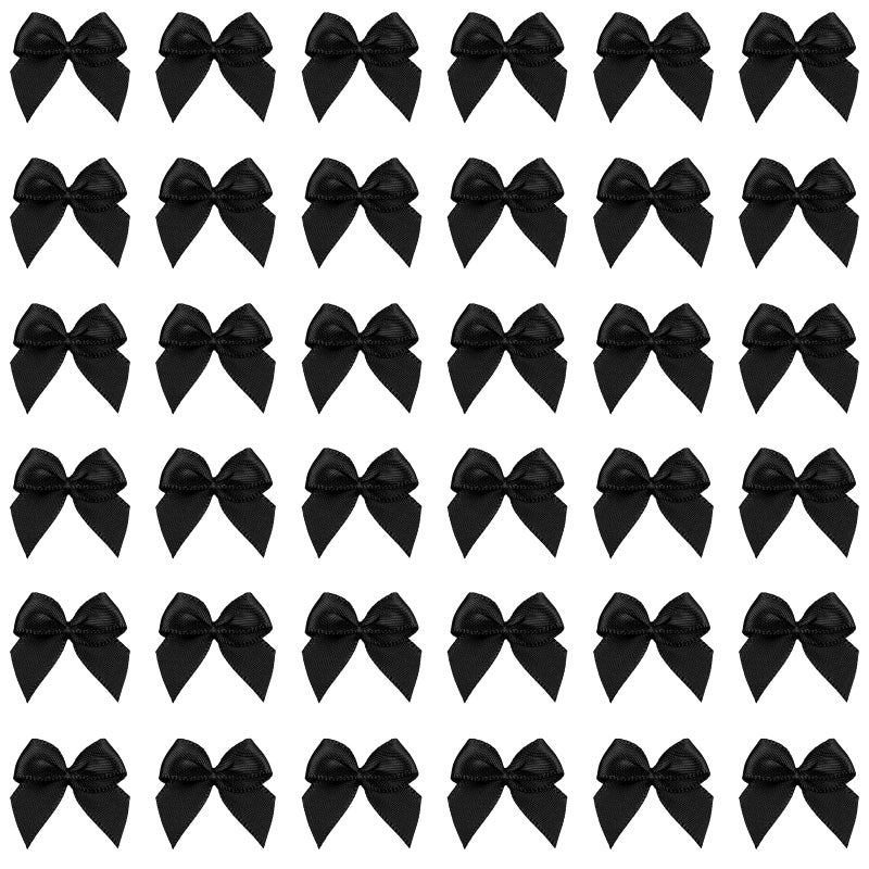 200 قطعة من أقواس الساتان المصغرة السوداء للحرف اليدوية 1 بوصة مربوطة مسبقًا لأقواس الساتان الصغيرة لعيد الميلاد للحرف اليدوية والهدايا وحفلات الزفاف والخياطة وتدوين الملاحظات