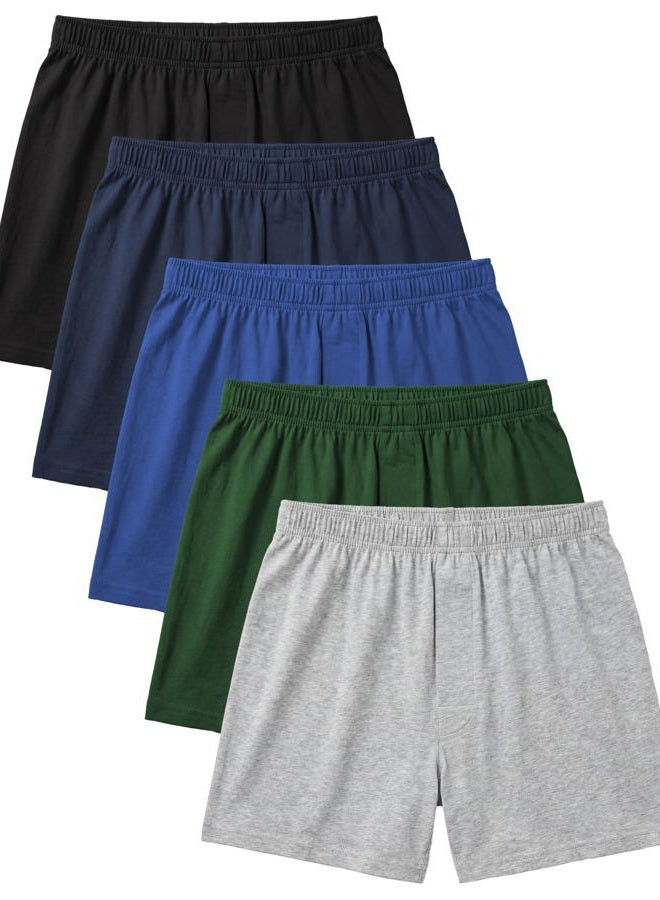 Andrew Scott Men's Cotton Knit Boxers | Underwear & Sleep Boxer Shorts| Multi Packs, 5 Pack - Black, Gray, Navy, Hunter Green, Royal, 5XL (Big) - Image 1