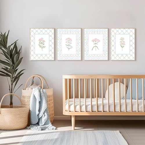 Pennclys Nursery Flower Wall Art Girl Wildflower Canvas Wall Decor Pink Blue Floral Prints Baby Girl Flower Poster Pictures Nursery Floral Artwork Pastel Botanical Painting for Girl Room 8x10x4 Inch Unframed - Image 4