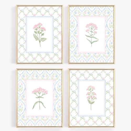 Pennclys Nursery Flower Wall Art Girl Wildflower Canvas Wall Decor Pink Blue Floral Prints Baby Girl Flower Poster Pictures Nursery Floral Artwork Pastel Botanical Painting for Girl Room 8x10x4 Inch Unframed - Image 1