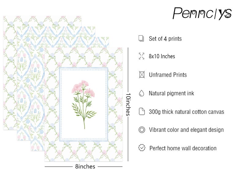 Pennclys Nursery Flower Wall Art Girl Wildflower Canvas Wall Decor Pink Blue Floral Prints Baby Girl Flower Poster Pictures Nursery Floral Artwork Pastel Botanical Painting for Girl Room 8x10x4 Inch Unframed - Image 2