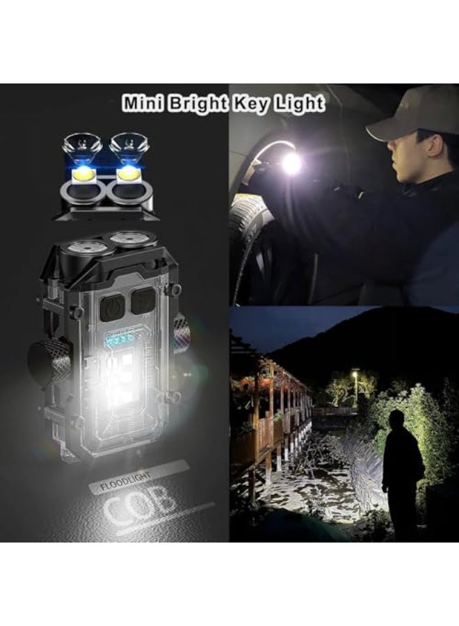 مصباح يدوي صغير مع سلسلة مفاتيح - مصباح LED قوي صغير مزود بمغناطيس 360 درجة، مصباح جانبي COB أحمر/أزرق، قابل لإعادة الشحن عبر منفذ USB-C، مصباح جيب بمشبك مثالي للمشي لمسافات طويلة والتخييم والطوارئ (مقاوم للماء)  - Image 5