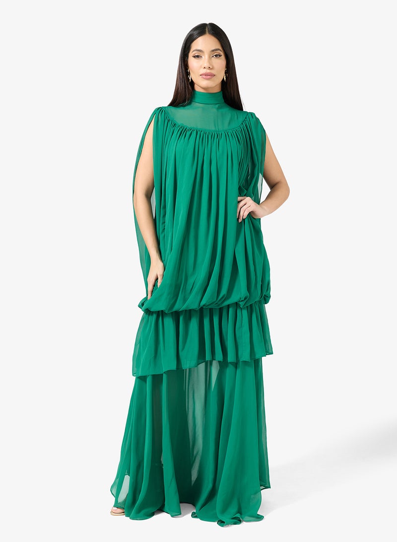 فيرجوس لاونج فستان ماكسي نورا بياقة عالية وتفاصيل مكشكشة وطبقات - Image 1