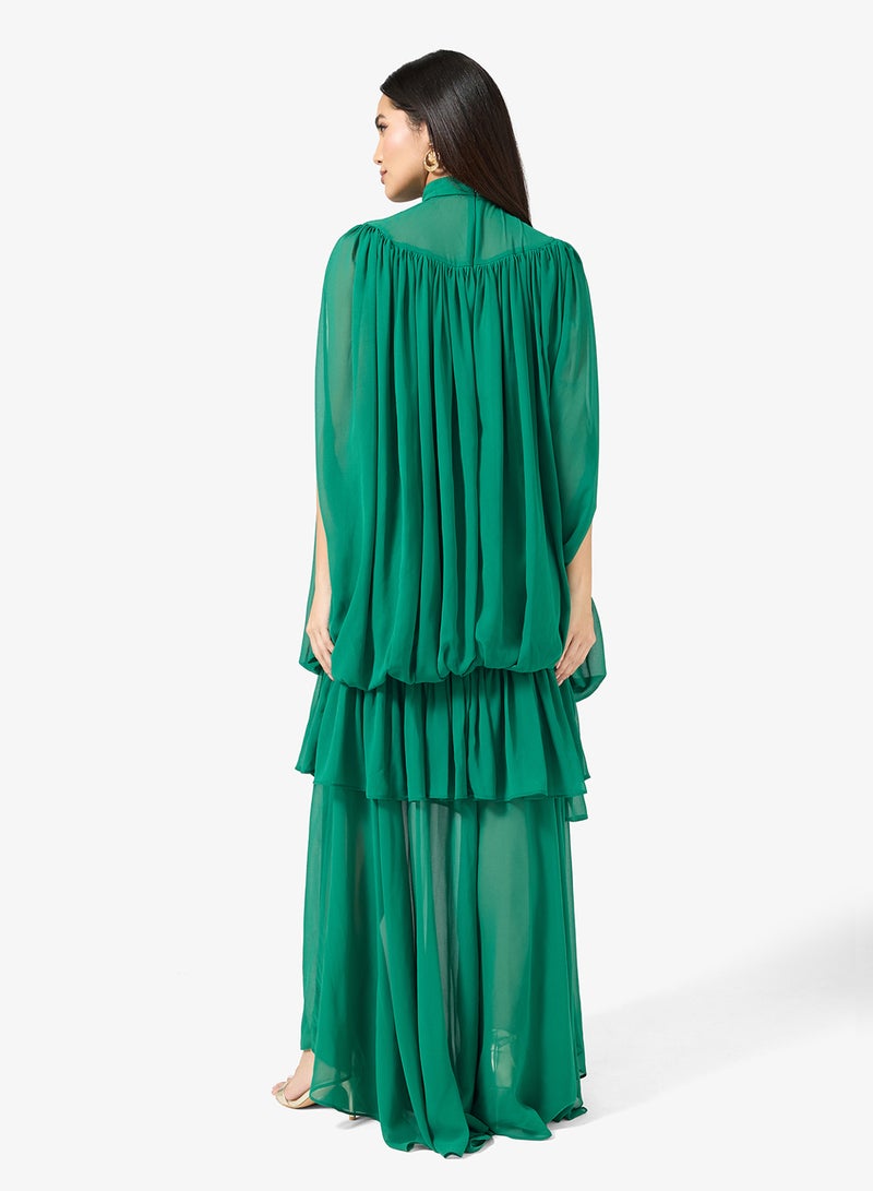 فيرجوس لاونج فستان ماكسي نورا بياقة عالية وتفاصيل مكشكشة وطبقات - Image 2