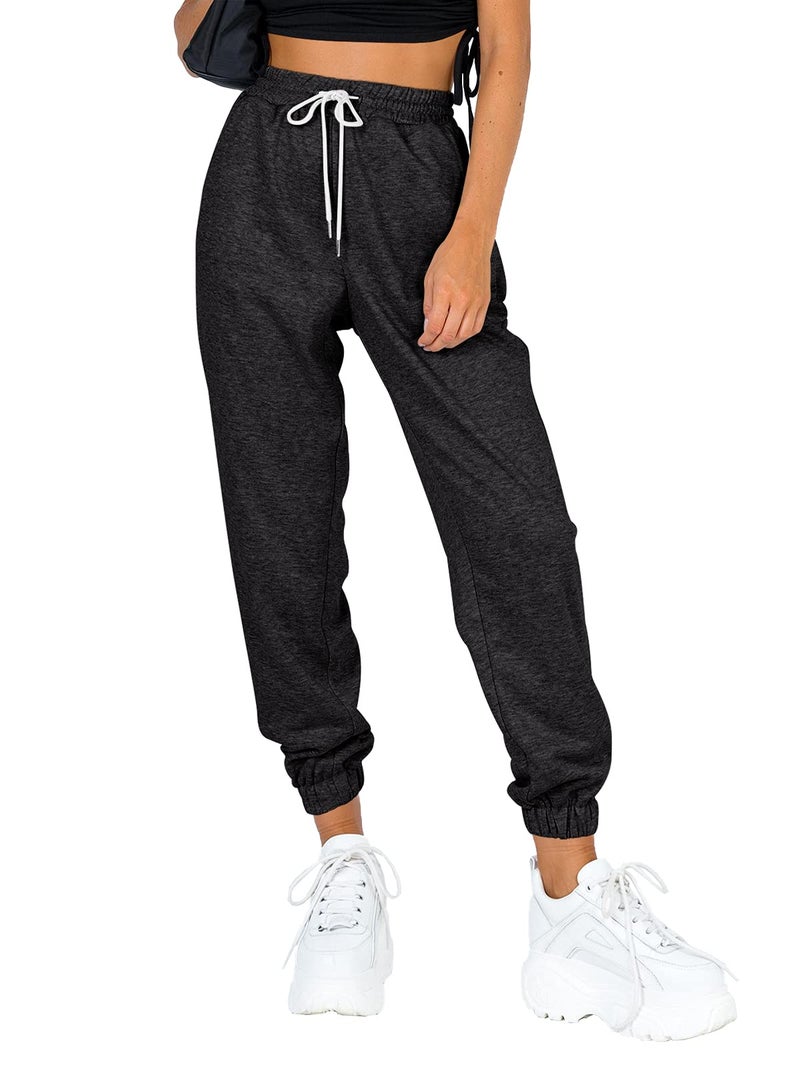 AUTOMET Women's Cinch Bottom Sweatpants Athletic Joggers Lounge Pants with Pockets Black Grey S - Image 1