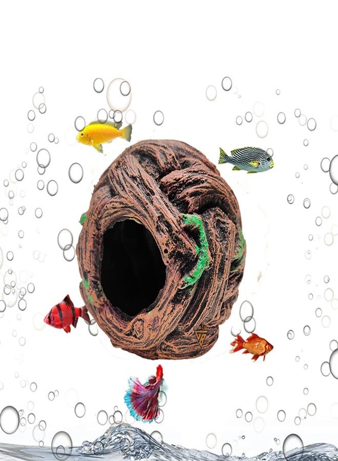 GIG BAZAAR-Aquarium Realistic Artificial Wooden Ball Hidden Space for Small Fish & Shrimp Habitat Aquarium Decoration Toy - Image 1