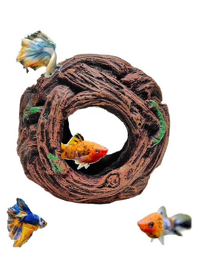 GIG BAZAAR-Aquarium Realistic Artificial Wooden Ball Hidden Space for Small Fish & Shrimp Habitat Aquarium Decoration Toy - Image 2