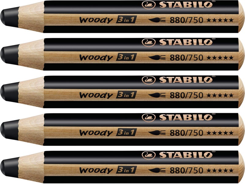 STABILO MultiTalented Pencil STABILO woody 3 in 1 Pack of 5 Black - Image 2