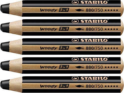 STABILO MultiTalented Pencil STABILO woody 3 in 1 Pack of 5 Black - Image 1