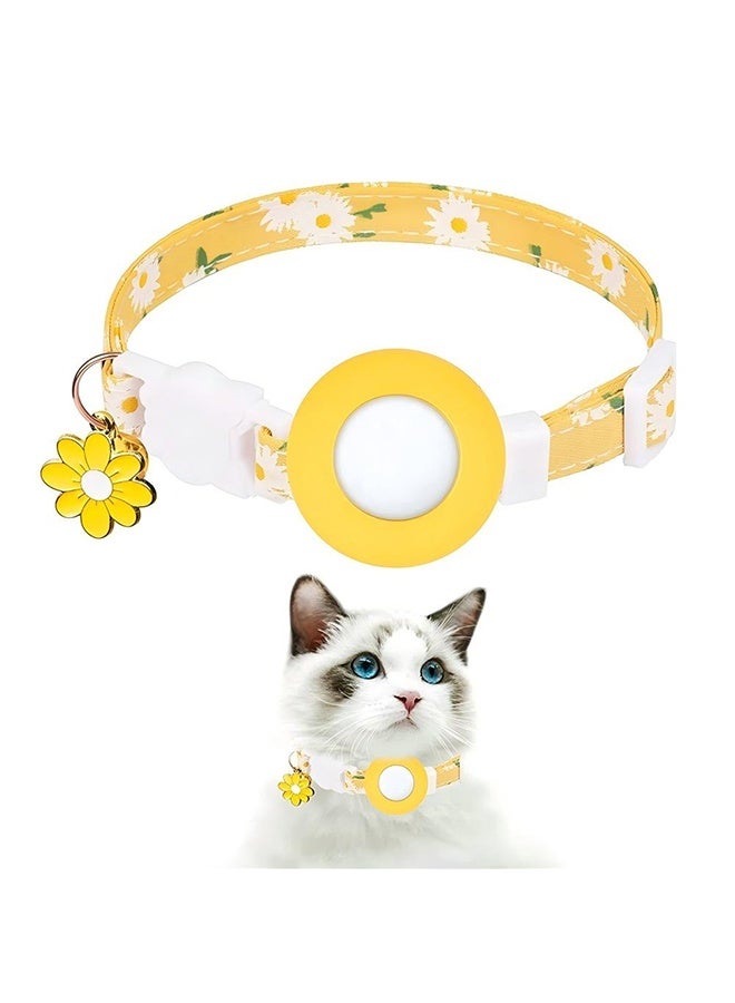 Airtag Cat Collar, Kitten Collar with Silicone Airtag Holder, Bell & Flower Pendant for Girls Cat Boy Cat Small Dog (Yellow) - Image 1