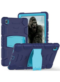 Case Cover For Samsung Galaxy Tab A7 T500 3-Layer Protection Screen Frame + PC + Silicone Shockproof Combination Case with Holder NavyBlue+Blue