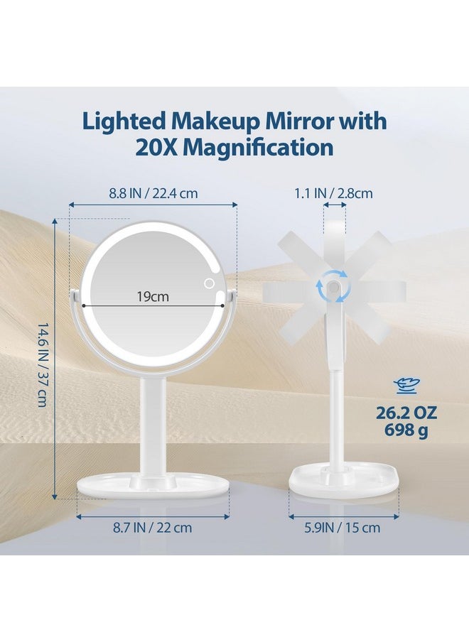 MIYADIVA - Lighted Makeup Mirror, 20X Magnifying Mirror With Light And Adjustable Brightness, Vanity Mirror With 3 Color Light, 2-Sided Mirror For Desk, Detachable Travel Makeup Mirror With Light 8.8 Inches - Image 1