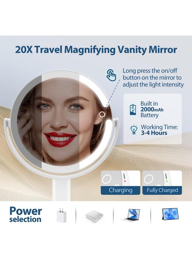 MIYADIVA - Lighted Makeup Mirror, 20X Magnifying Mirror With Light And Adjustable Brightness, Vanity Mirror With 3 Color Light, 2-Sided Mirror For Desk, Detachable Travel Makeup Mirror With Light 8.8 Inches - Image 1