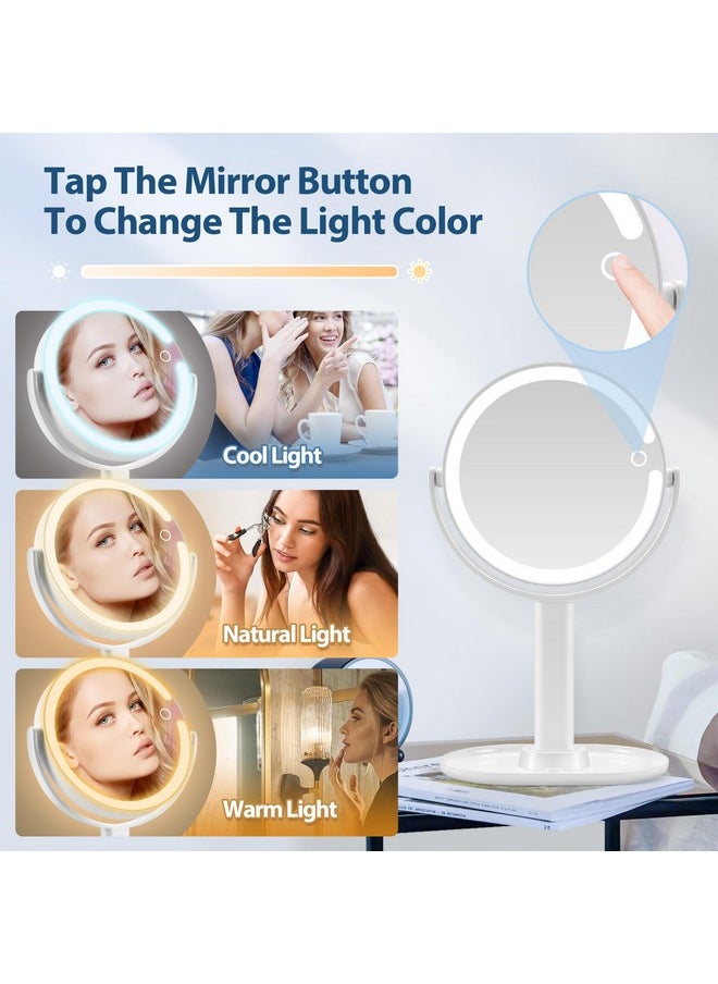MIYADIVA - Lighted Makeup Mirror, 20X Magnifying Mirror With Light And Adjustable Brightness, Vanity Mirror With 3 Color Light, 2-Sided Mirror For Desk, Detachable Travel Makeup Mirror With Light 8.8 Inches - Image 1