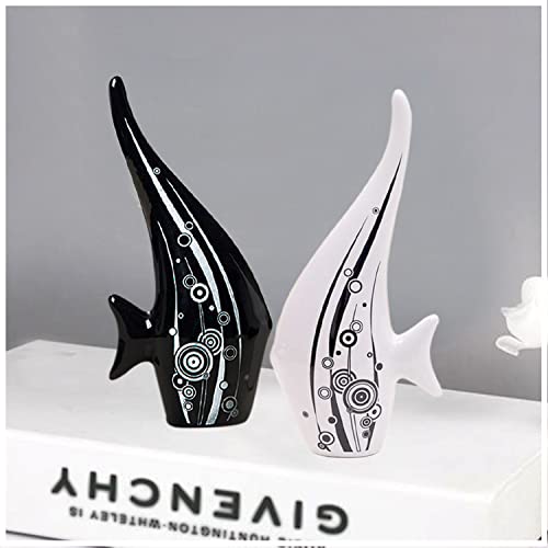 SRJANA Modern Minimalist Black and White Bubble Fish Art Figure | Beautiful Home Decor- (Set of 2 pc) - Image 2