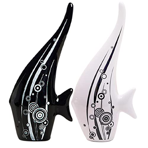 SRJANA Modern Minimalist Black and White Bubble Fish Art Figure | Beautiful Home Decor- (Set of 2 pc) - Image 1