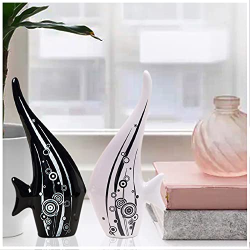 SRJANA Modern Minimalist Black and White Bubble Fish Art Figure | Beautiful Home Decor- (Set of 2 pc) - Image 3