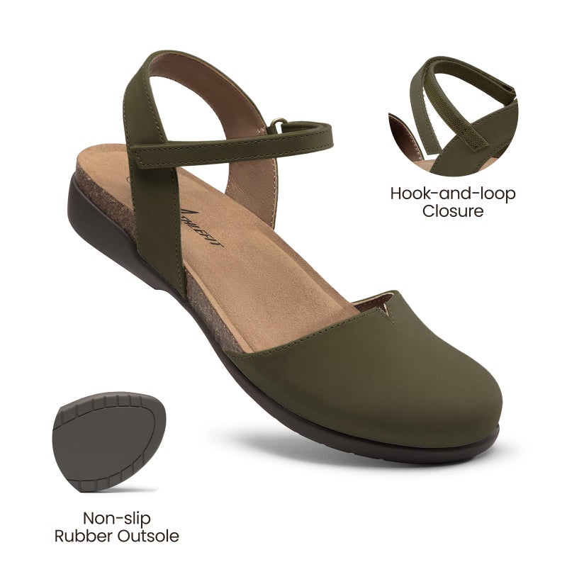 Athlefit Womens Closed Toe Sandals Comfort Casual Cork Footbed and Arch Support Flat Sandals Ivy Size 8.5 - Image 5