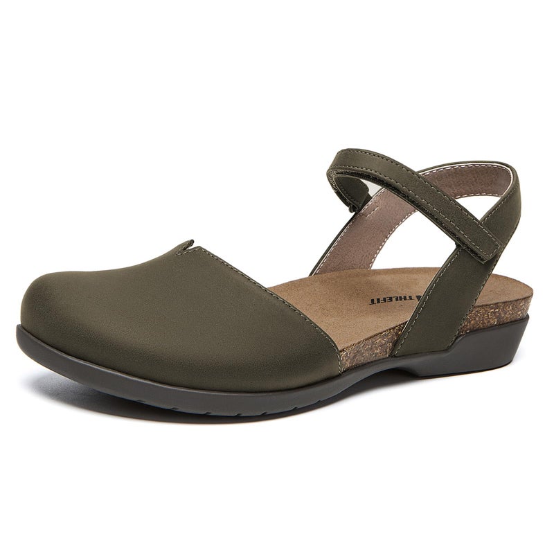 Athlefit Womens Closed Toe Sandals Comfort Casual Cork Footbed and Arch Support Flat Sandals Ivy Size 8.5 - Image 1