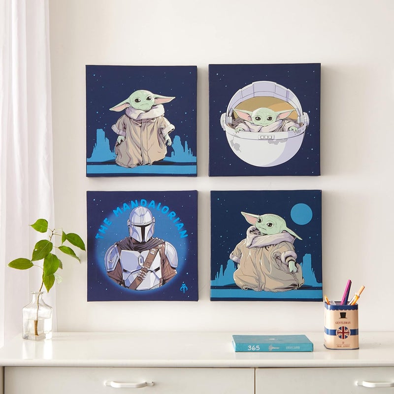 Idea Nuova The Mandalorian featuring Grogu aka The Child 4 Pack Square Canvas Wall Art Set, 11"x11" each - Image 1