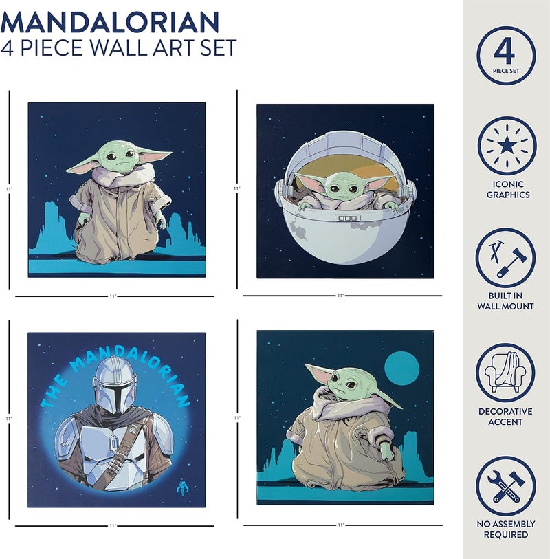 Idea Nuova The Mandalorian featuring Grogu aka The Child 4 Pack Square Canvas Wall Art Set, 11"x11" each - Image 2