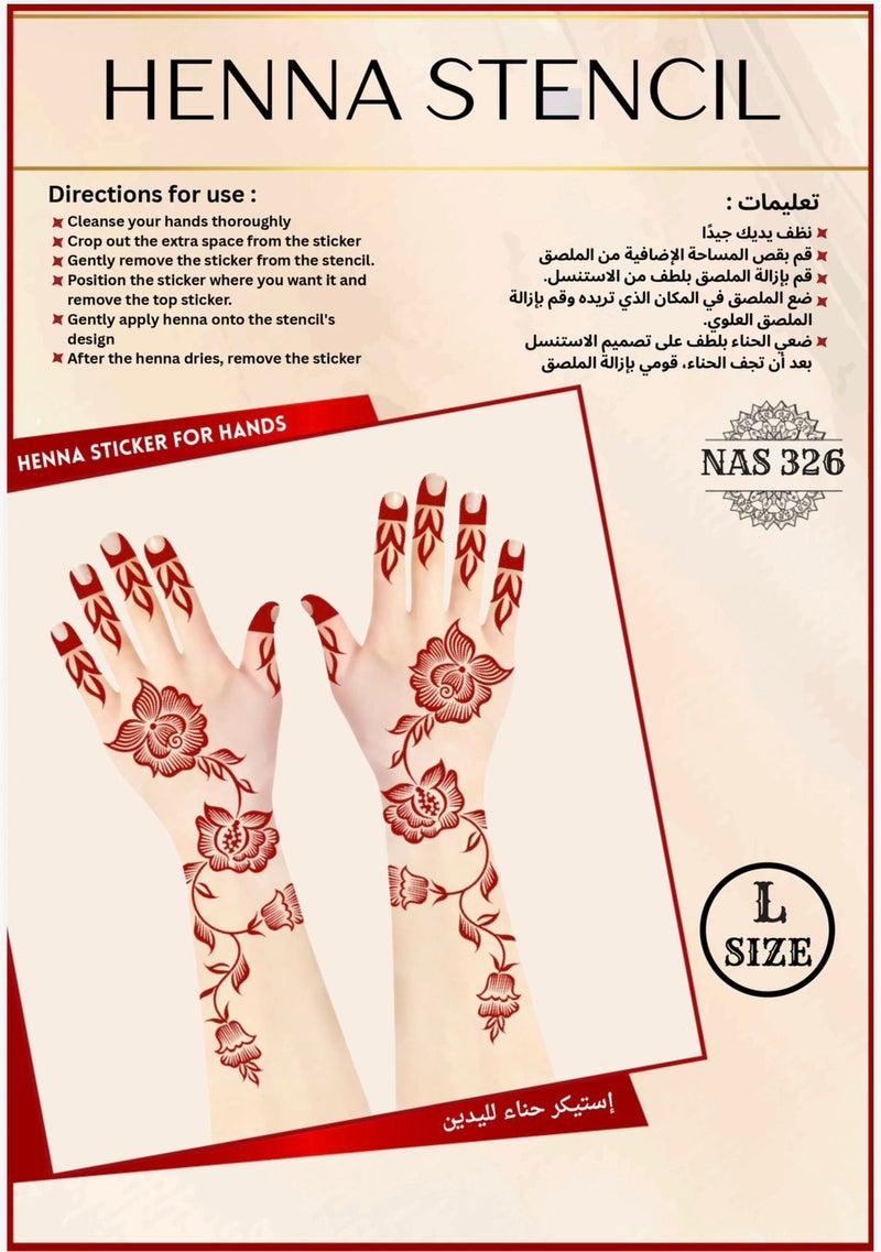 Henna Stencil Set for Both Hands, 3PC COMBO – Reusable Mehndi Design Stickers for Hands NAS326