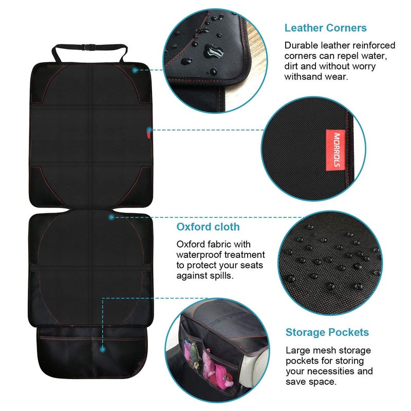 MORROLS Car Seat Protector, 2 Pack Carseat Protector with Thick Padding, Baby/Pets for Child Car Seat-Mesh Pockets-Waterproof-Universal Size(Black) - Image 5