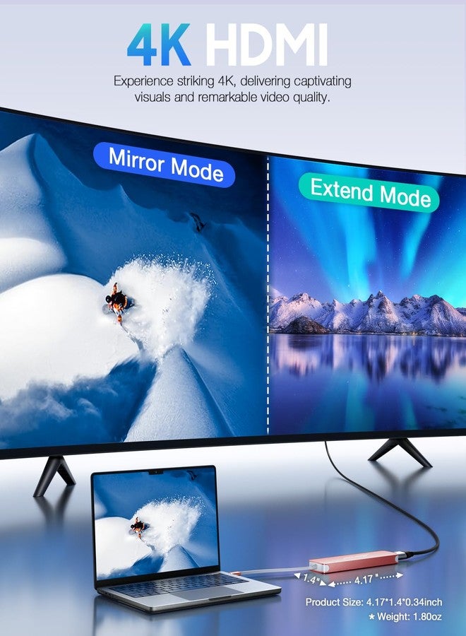حركول موزع USB-C من Hiearcool، دونجل USB-C، محول 7 في 1 من USB-C إلى HDMI متعدد المنافذ، متوافق مع أجهزة MacBook وDell وLenovo وAsus، يدعم Thunderbolt 3 وThunderbolt 4، محطة إرساء USB-C (HDMI USB 3.0 TF/SD PD) - ذهبي وردي - Image 4