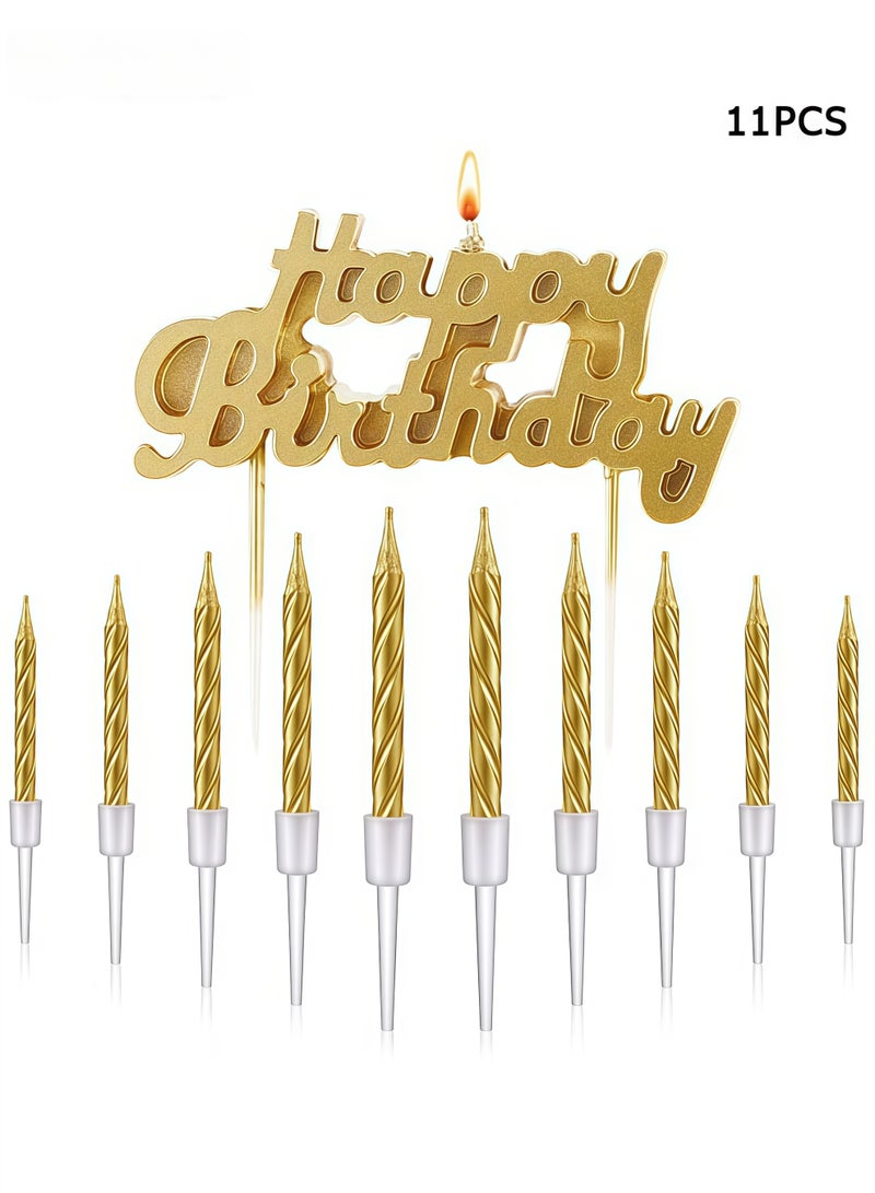 11 Pcs Candle Set - 2.95 inch Candle Short Thin Spiral Candle - Happy Birthday Candle Cake Birthday Candle Ornament - For Cake Decorating Birthday Decoration Party Supplies (Gold) - Image 1