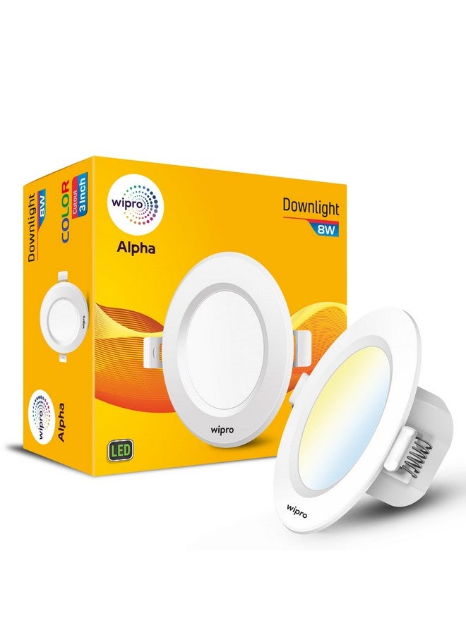 Wipro Garnet 8W Round Downlight Junction Box|Colour Changing Panel|Warm White,Neutral White,Cool White|Glare-Free Design|Recessed Downlighter For False Ceiling|Cutout ~ 3 Inch|Pack Of 1- - Image 1