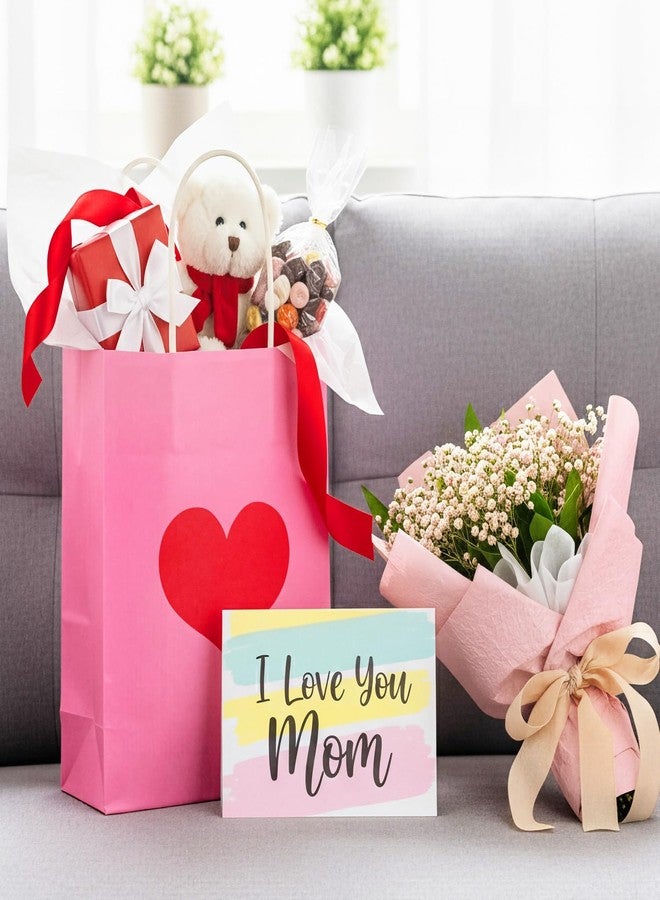Engrowtic 24 Pcs Valentine's Day Heart Gift Bags Bulk with Handle Valentines Gifts Kraft Paper Wrapping Bag Heart Shaped Goodie Candy Gift Bags for Wedding Party Favors Supplies (Pink) - Image 4