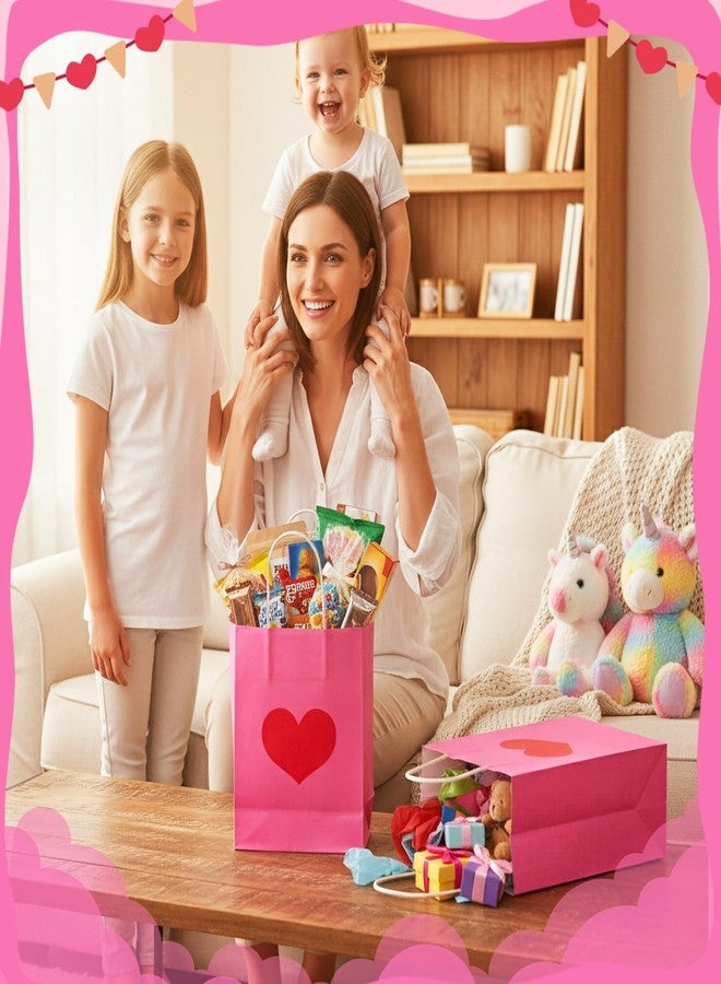 Engrowtic 24 Pcs Valentine's Day Heart Gift Bags Bulk with Handle Valentines Gifts Kraft Paper Wrapping Bag Heart Shaped Goodie Candy Gift Bags for Wedding Party Favors Supplies (Pink) - Image 5