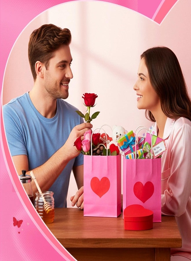 Engrowtic 24 Pcs Valentine's Day Heart Gift Bags Bulk with Handle Valentines Gifts Kraft Paper Wrapping Bag Heart Shaped Goodie Candy Gift Bags for Wedding Party Favors Supplies (Pink) - Image 3