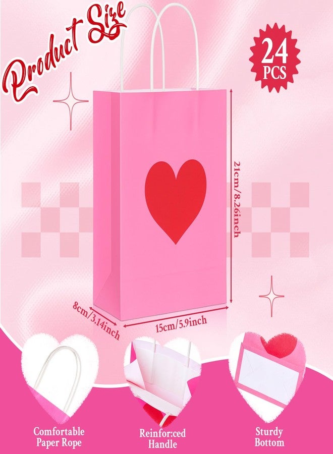 Engrowtic 24 Pcs Valentine's Day Heart Gift Bags Bulk with Handle Valentines Gifts Kraft Paper Wrapping Bag Heart Shaped Goodie Candy Gift Bags for Wedding Party Favors Supplies (Pink) - Image 2