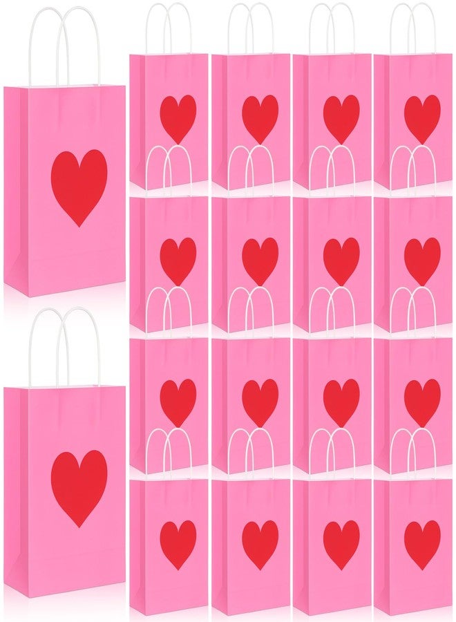 Engrowtic 24 Pcs Valentine's Day Heart Gift Bags Bulk with Handle Valentines Gifts Kraft Paper Wrapping Bag Heart Shaped Goodie Candy Gift Bags for Wedding Party Favors Supplies (Pink) - Image 1