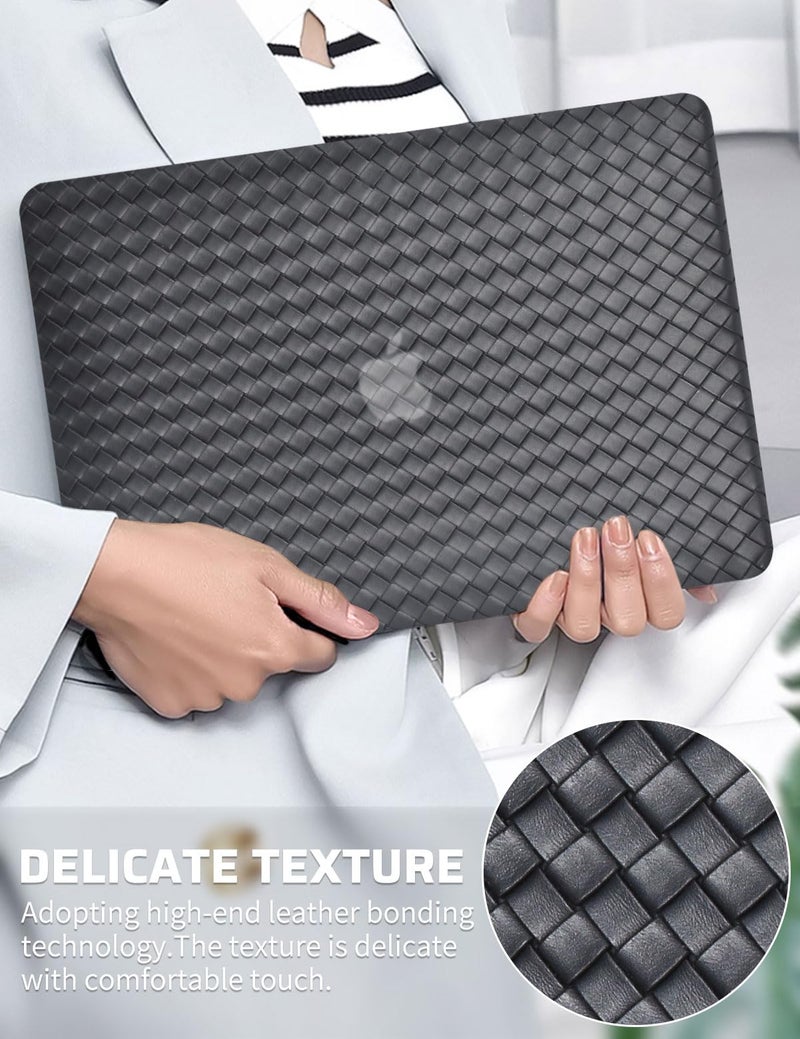 Seorsok Compatible with MacBook Air 13.6 inch Case 2022-2024 2025 A3240 M4 A2681 M2 A3113 M3 Touch ID,Elegant Leather Plastic Hard Case Transparent Keyboard Cover,Black Tartan PVC Leather - Image 2