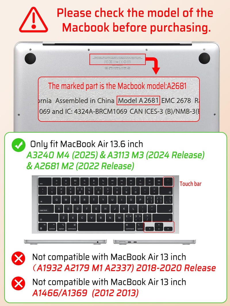 Seorsok Compatible with MacBook Air 13.6 inch Case 2022-2024 2025 A3240 M4 A2681 M2 A3113 M3 Touch ID,Elegant Leather Plastic Hard Case Transparent Keyboard Cover,Black Tartan PVC Leather - Image 3