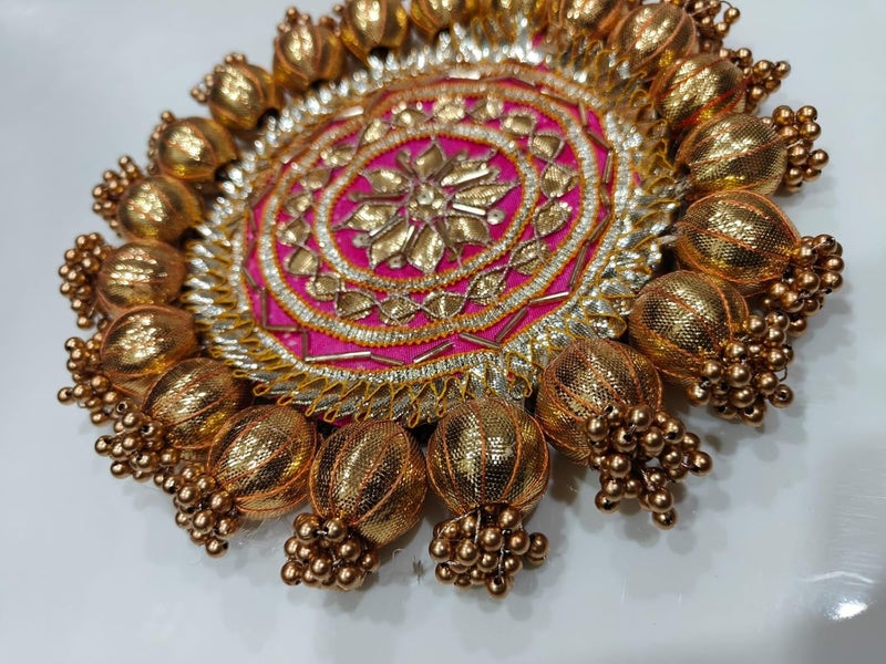 SELLPLUS Handmade Decorative Pooja Thali, Puja Plate, Decoratve Pooja Plates for Festivals (Pink) - Image 2