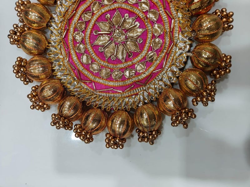 SELLPLUS Handmade Decorative Pooja Thali, Puja Plate, Decoratve Pooja Plates for Festivals (Pink) - Image 3